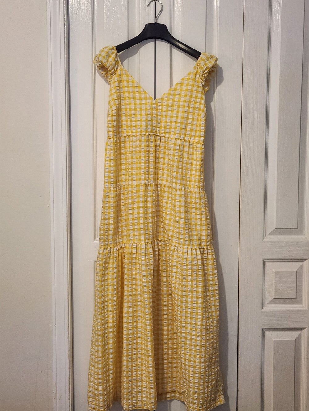 Old Navy Cotton Tiered Gingham Midi Dress in Yellow & White Size M